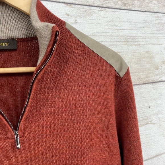 Garnet Clothiers Men Orange Rust merino Wool Quarter Zip Sweater Sueded Medium - Picture 12 of 12